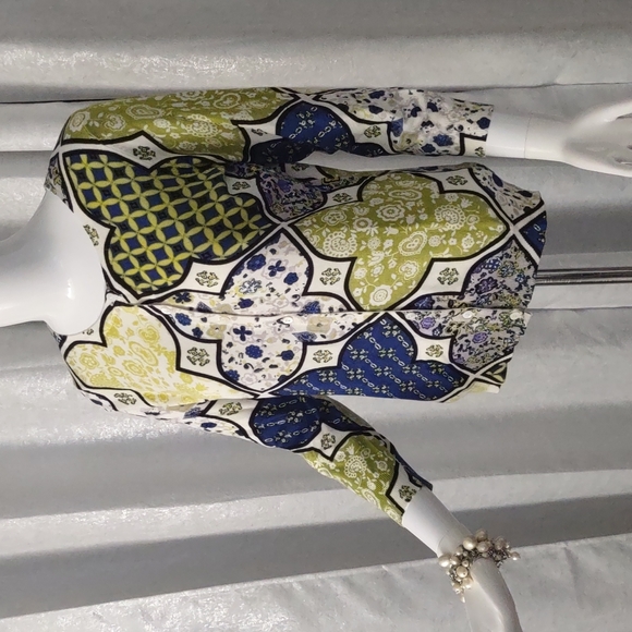 💚Joseph Spring White Blue Green Button Front Cardigan Knit Sweater S Paisley - Picture 1 of 10